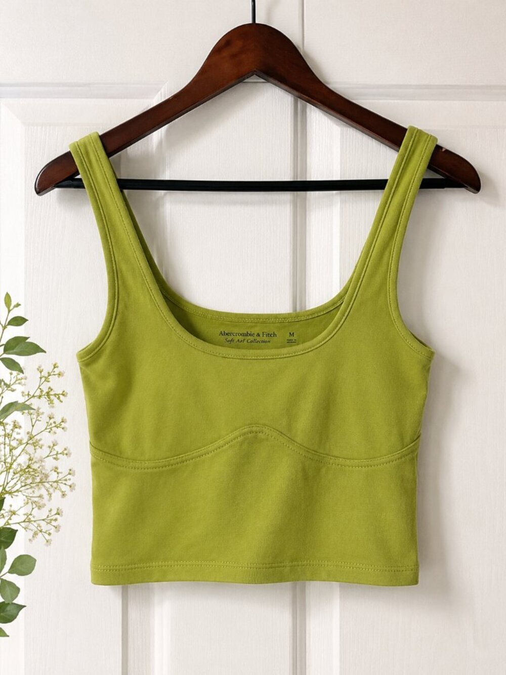 Abercrombie Soft AF Crop Tank Top Green Scoop Neck Fitted Stretch Womens M
